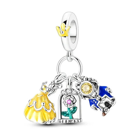Pandora Silver Disney Princess Charm Crown Bird Yellow Accent