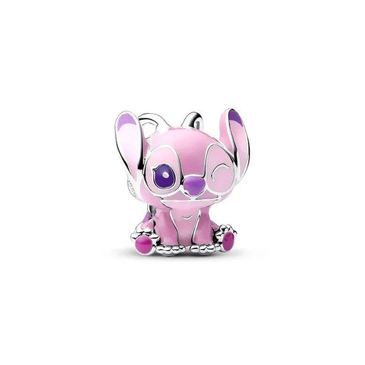 Silver Disney Stitch Charm Magenta Accent Charm - Compatible with Pandora Bracelets