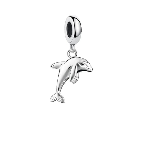 Silver Dolphin Charm Is Shown  Charm - Compatible with Pandora Bracelets