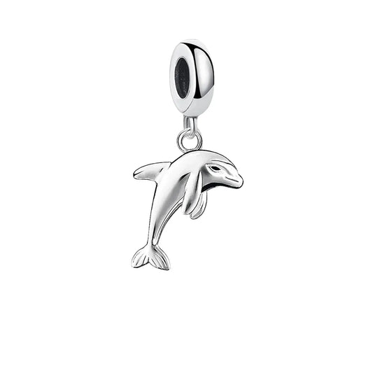 Silver Dolphin Charm Is Shown  Charm - Compatible with Pandora Bracelets