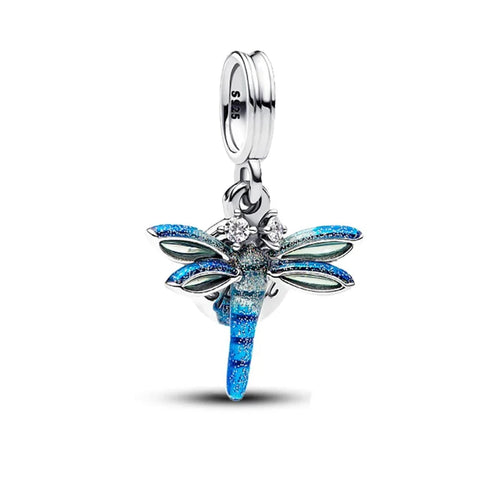 Silver Dragonfly Blue Wings Charm Accent
