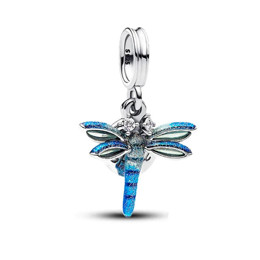 Silver Dragonfly Blue Wings Charm Accent