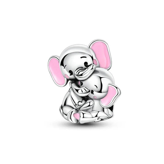 Silver Elephant Pink Ears Eyes Charm Accent