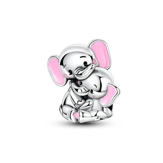 Pandora Silver Elephant Pink Ears Eyes Charm Accent