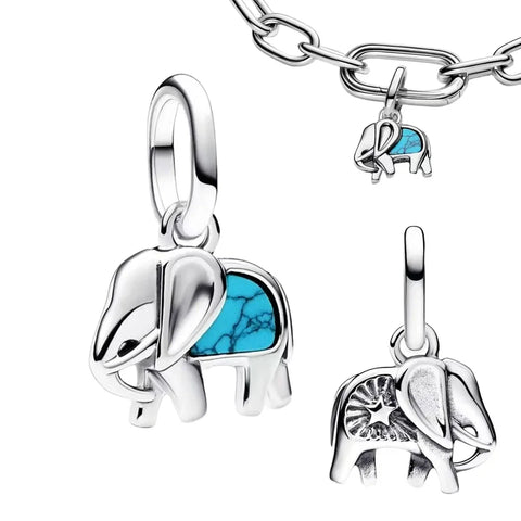 Silver Elephant With Turquoise Stone Charm - Silver Elephant With Turquoise Stone Pandora Charm