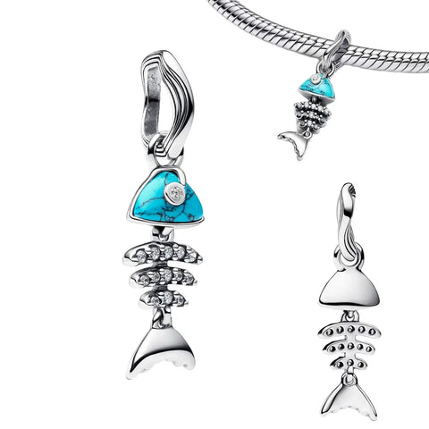 Silver Fish With Turquoise Stones Pandora Charm