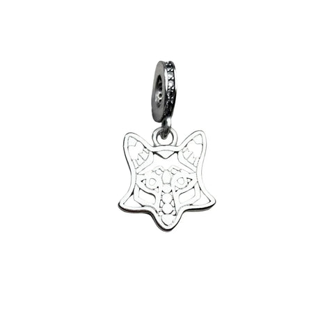 Silver Fox Charm Black White Image Charm - Compatible with Pandora Bracelets