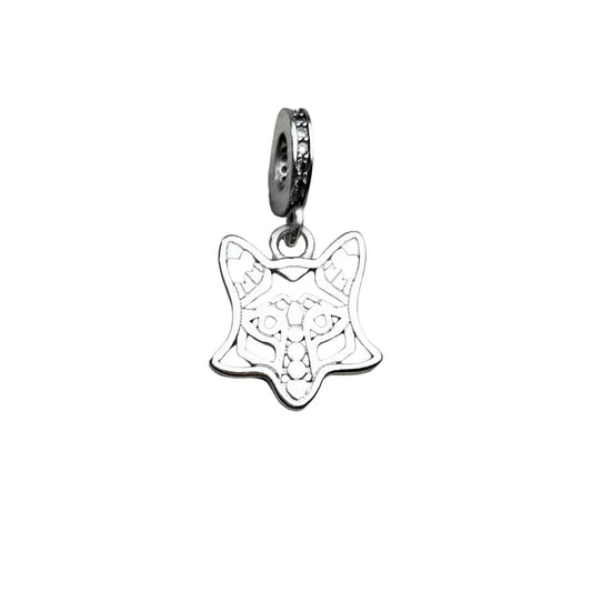 Silver Fox Charm Black White Image Charm - Compatible with Pandora Bracelets