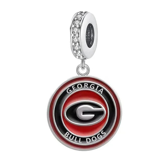 Silver Georgia Bulldogs Charm Red Accent Charm - Compatible with Pandora Bracelets