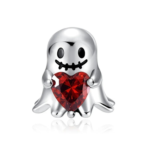 Silver Ghost Red Heart Charm Accent Charm - Silver Ghost Red Heart Charm Accent Charm - Compatible with Pandora Bracelets