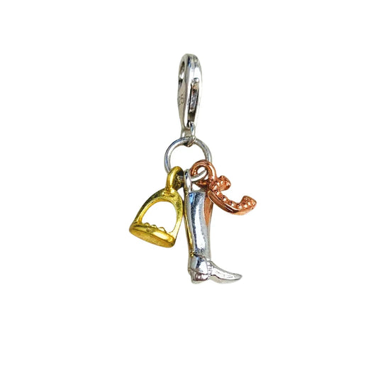 Silver Gold Charm Horse Bell Yellow Accent Charm - Compatible with Pandora Bracelets