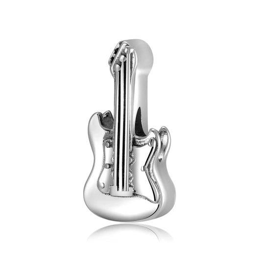 Silver Guitar On White Background Charm