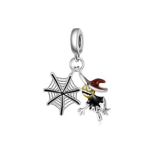 Silver Halloween Charm Spider Web Yellow Accent Charm - Silver Halloween Charm Spider Web Yellow Accent Charm - Compatible with Pandora Bracelets
