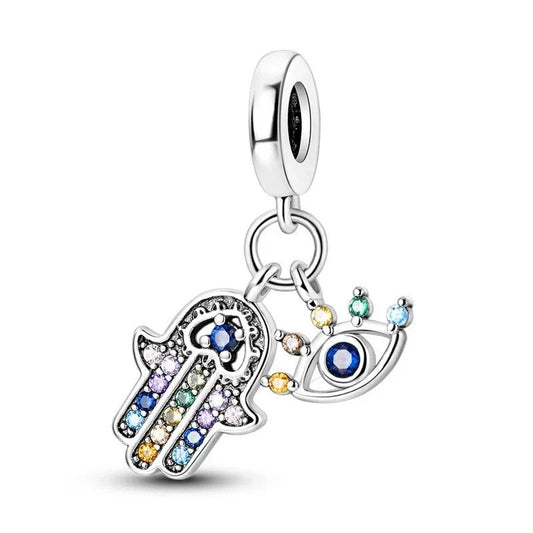 Pandora Silver Hamsa Charm Colorful Crystal Yellow Accent