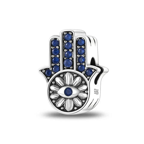 Silver Hamsa Hand Charm Blue Stones - Pandora Silver Hamsa Hand Charm Blue Stones Accent