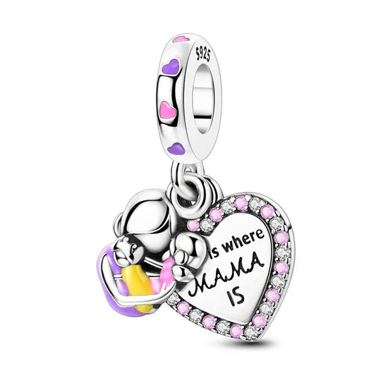 Silver Heart Charm Baby Yellow Accent