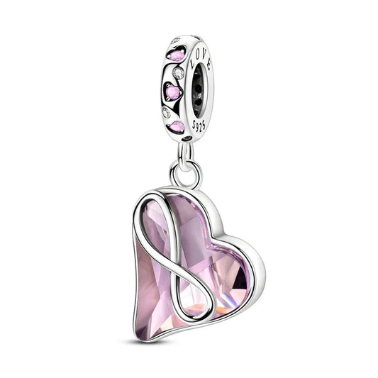 Silver Heart Charm Pink Crystal