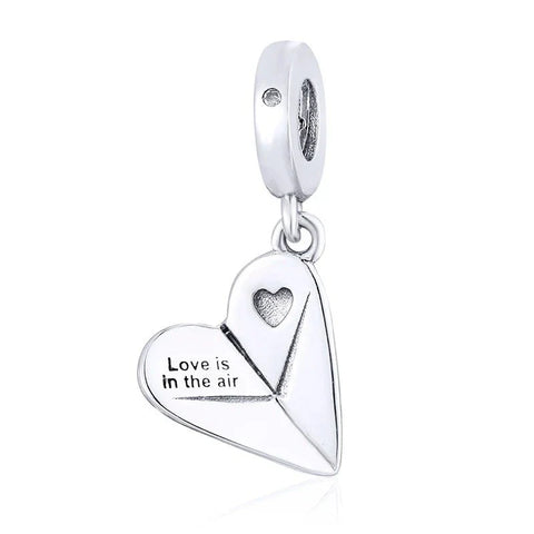 Silver Heart With The Words Love Is In Air Charm - Silver Heart With The Words Love Is In Air Charm