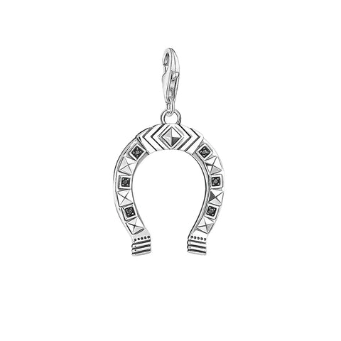 Silver Horseshoe Charm Black Diamonds Charm - Compatible with Pandora Bracelets