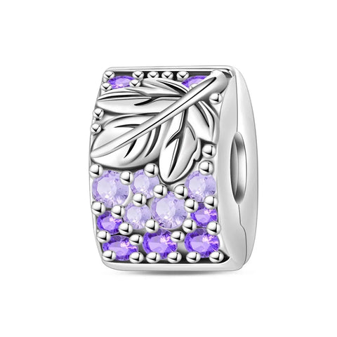 Silver Leaf Charm Purple Crystals Accent Charm - Silver Leaf Charm Purple Crystals Accent Charm - Compatible with Pandora Bracelets