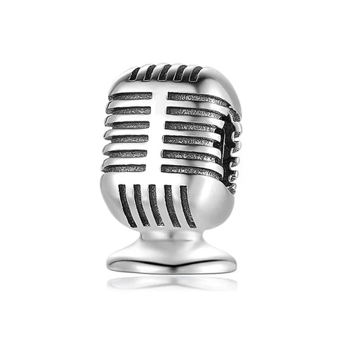 Silver Microphone On White Background Charm - Silver Microphone On White Background Charm