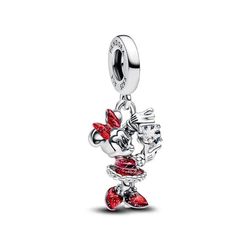 Silver Minnie Mouse Charm Red White Crystals Accent Charm - Silver Minnie Mouse Charm Red White Crystals Accent Charm - Compatible with Pandora Bracelets