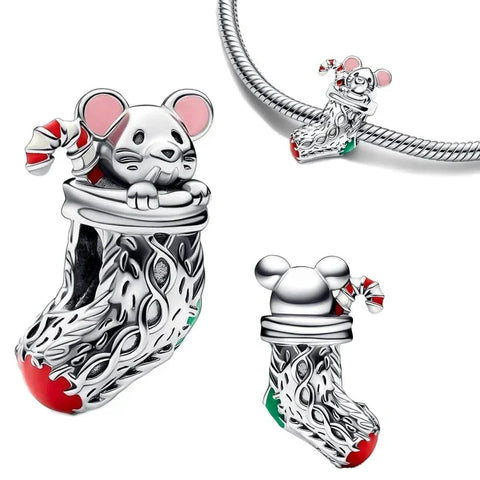 Pandora Silver Mouse Charm Red Green Beads Accent