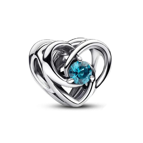 Silver Open Heart A Blue Topaz Stone Charm Cyan Accent - Pandora Silver Open Heart With A Blue Topaz Stone Charm Cyan Accent