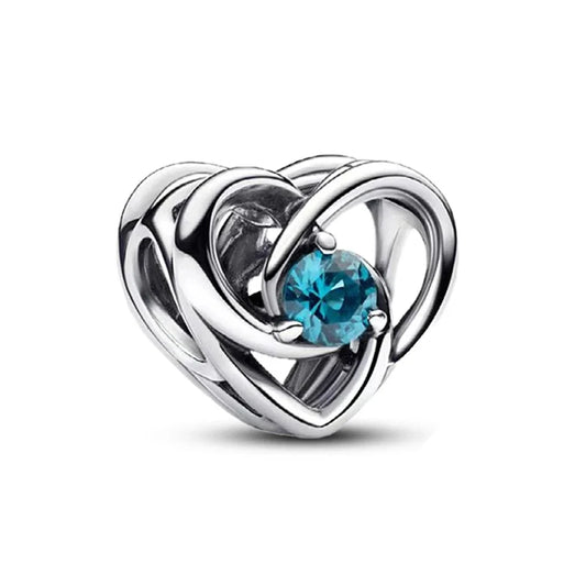 Pandora Silver Open Heart With A Blue Topaz Stone Charm Cyan Accent