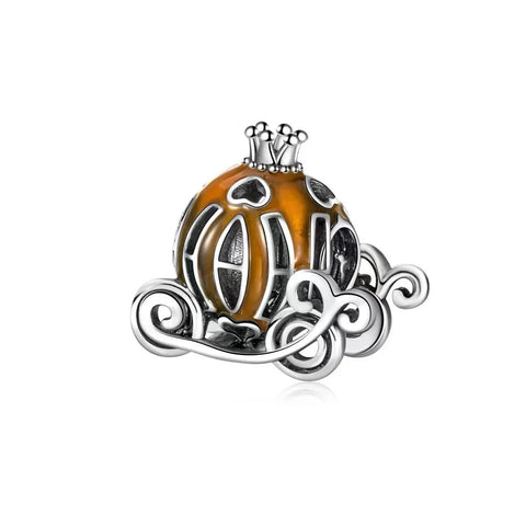 Silver Orange Pumpkin Charm Accent Charm - Silver Orange Pumpkin Charm Accent Charm - Compatible with Pandora Bracelets