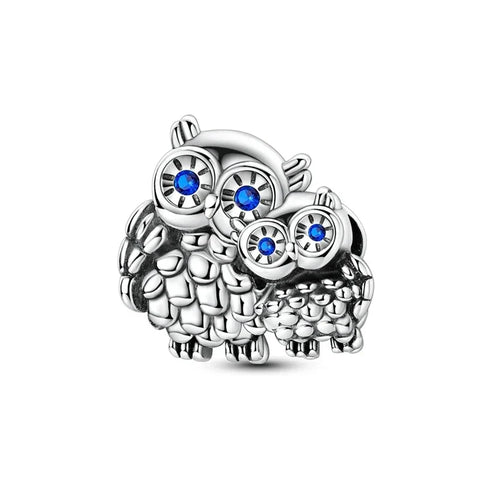 Silver Owl Blue Eyes Stone Charm Accent Charm - Compatible with Pandora Bracelets