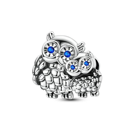 Silver Owl Blue Eyes Stone Charm Accent Charm - Compatible with Pandora Bracelets
