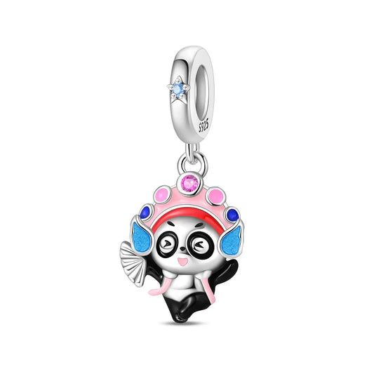 Silver Panda Charm Pink Hat Blue Eyes Accent Charm - Compatible with Pandora Bracelets