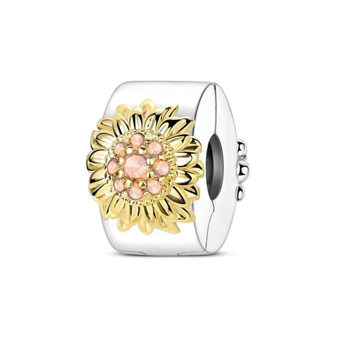 Silver Pandora Charm Sunflower Clear Pink Sterling Yellow Accent Charm - Silver Pandora Charm Sunflower Clear Pink Sterling Yellow Accent Charm - Compatible with Pandora Bracelets