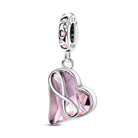Pandora Silver Pandora Heart Charm Pink Crystal