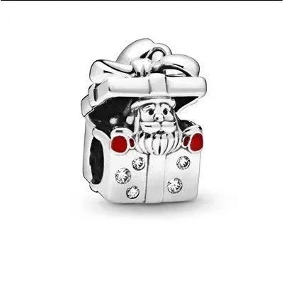 Pandora Silver Pandora Santa Claus Box Charm Red Accent