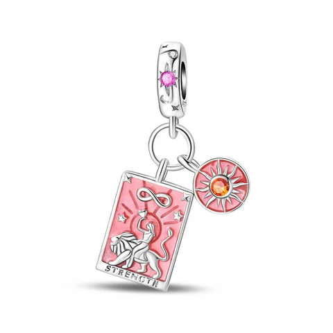 Pandora Silver Pink Charm Card Flower Orange Accent