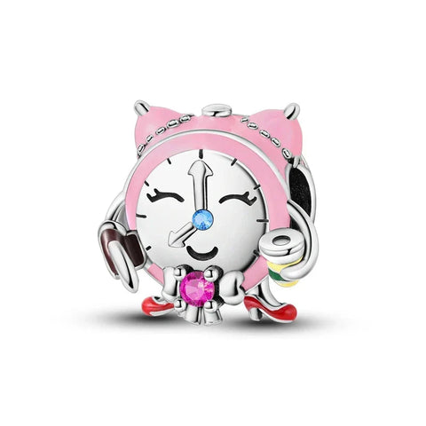 Silver Pink Clock Heart It Charm Red Accent - Silver Pink Clock Heart It Charm Red Accent