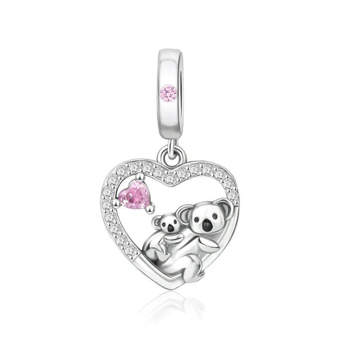 Silver Pink Heart Charm Baby Bear Crystal Magenta Accent - Silver Pink Heart Charm Baby Bear Crystal Magenta Accent