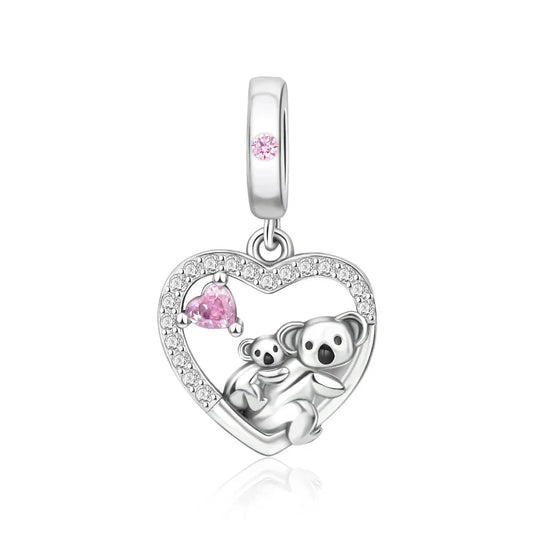 Silver Pink Heart Charm Baby Bear Crystal Magenta Accent