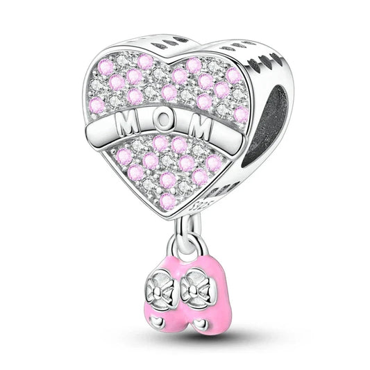Silver Pink Heart Charm Baby'S Shoe Accent