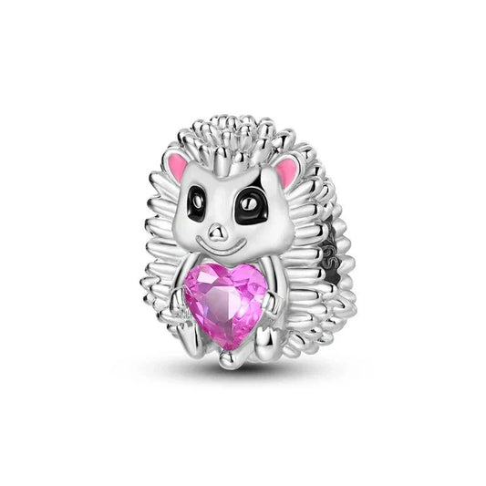 Silver Pink Hedge Heart Charm Accent Charm - Compatible with Pandora Bracelets