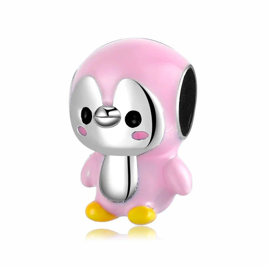 Pandora Silver Pink Penguin With Yellow Beak Charm Accent