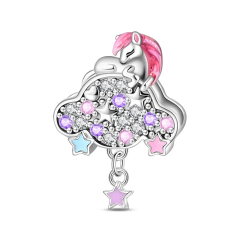 Silver Pink Unicorn Pin Purple Crystals Charm Accent Charm - Silver Pink Unicorn Pin Purple Crystals Charm Accent Charm - Compatible with Pandora Bracelets