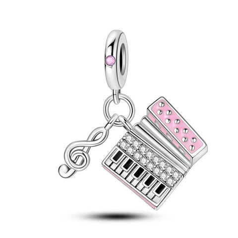 Silver Pink White Piano Charm