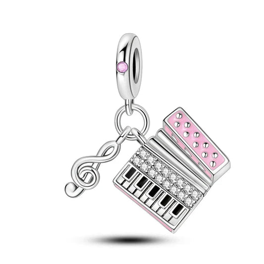 Silver Pink White Piano Charm