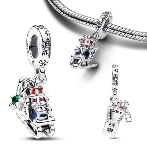 Pandora Silver Plated Charm Snowman Snowboard Red Accent