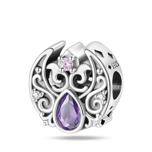 Pandora Silver Purple Stone Charm Ornate Design Accent