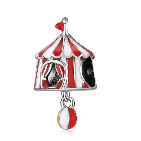 Silver Red White Circus Tent Charm Accent
