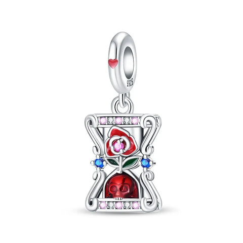 Pandora Silver Red Rose Heart Charm Plated Pendant Accent